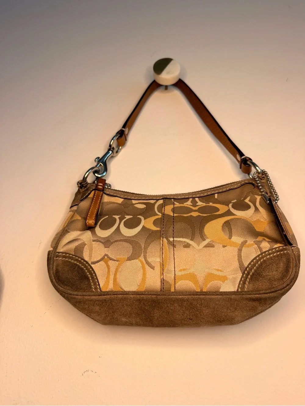 Coach Signature Mini Shoulder Bag in Beige and Tan